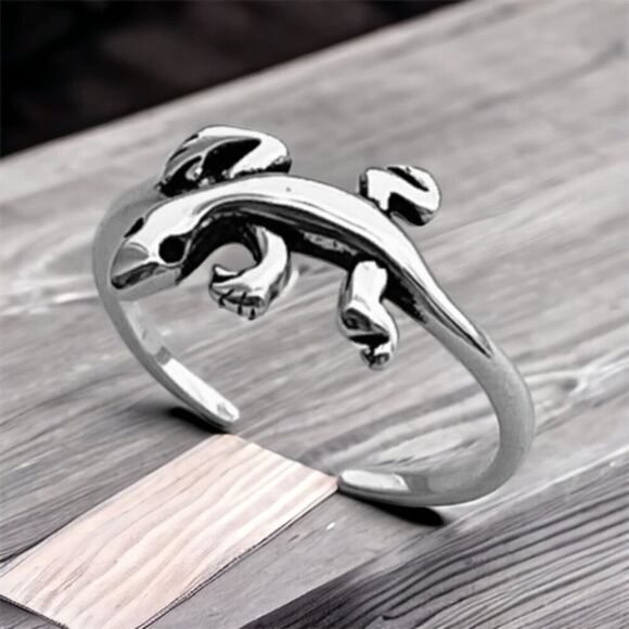 Lizard Sterling Silver Toe Ring Midi Ring - Picture 1 of 5
